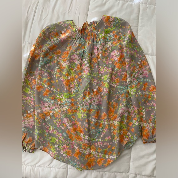 Rebecca Taylor 100% silk designer blouse floral pleated long sleeve button up - Picture 7 of 8